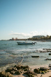 A boat that is sitting in the water