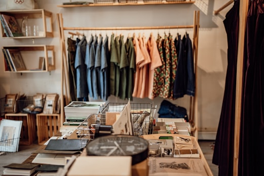 A clothing store with a variety of items on display