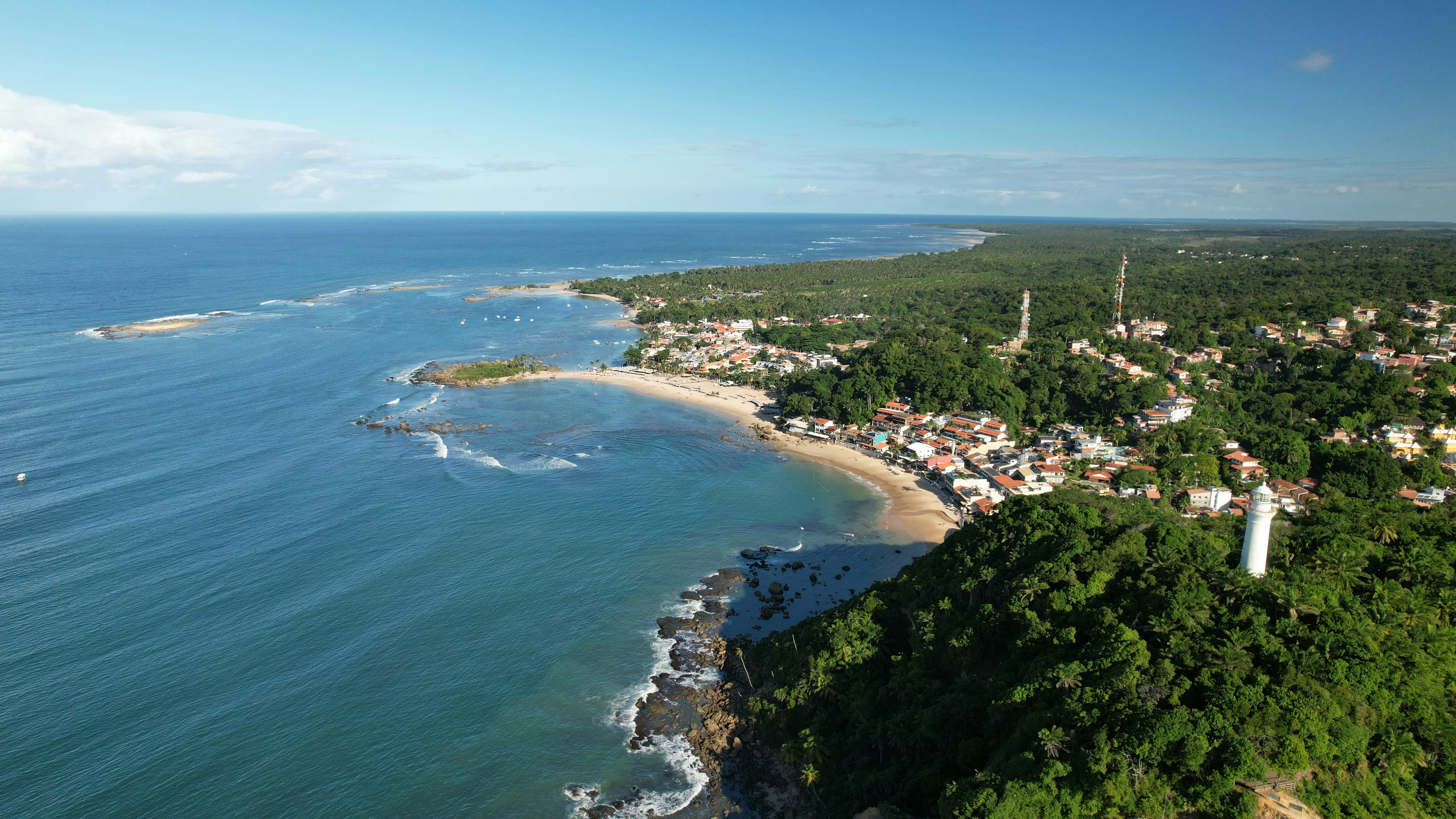 An aerial view of a beach and the ocean