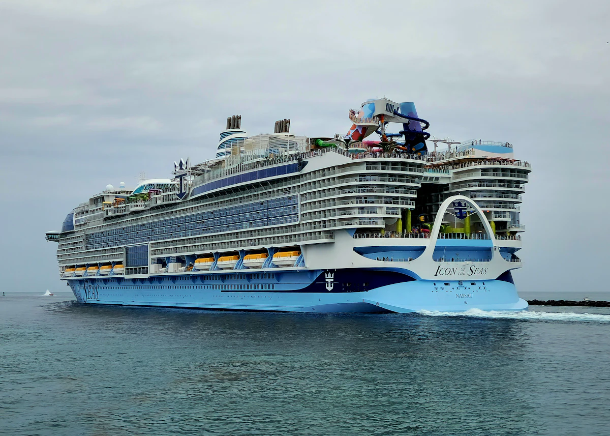 A cruise ship moored in the port