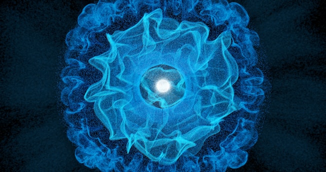 A blue flower with a white center on a black background