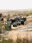 A group of people riding on the back of four wheelers
