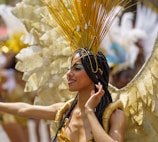 A woman dressed in a costume with wings