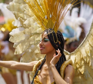 A woman dressed in a costume with wings