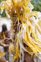 A woman in a yellow and white costume