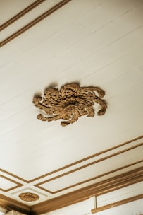 A room with a ceiling that has a fancy design on it