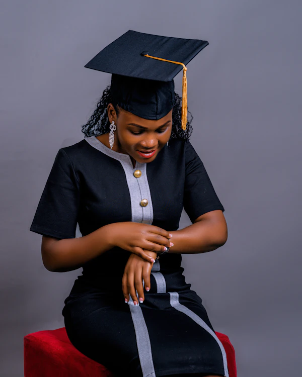 Black woman graduation stool