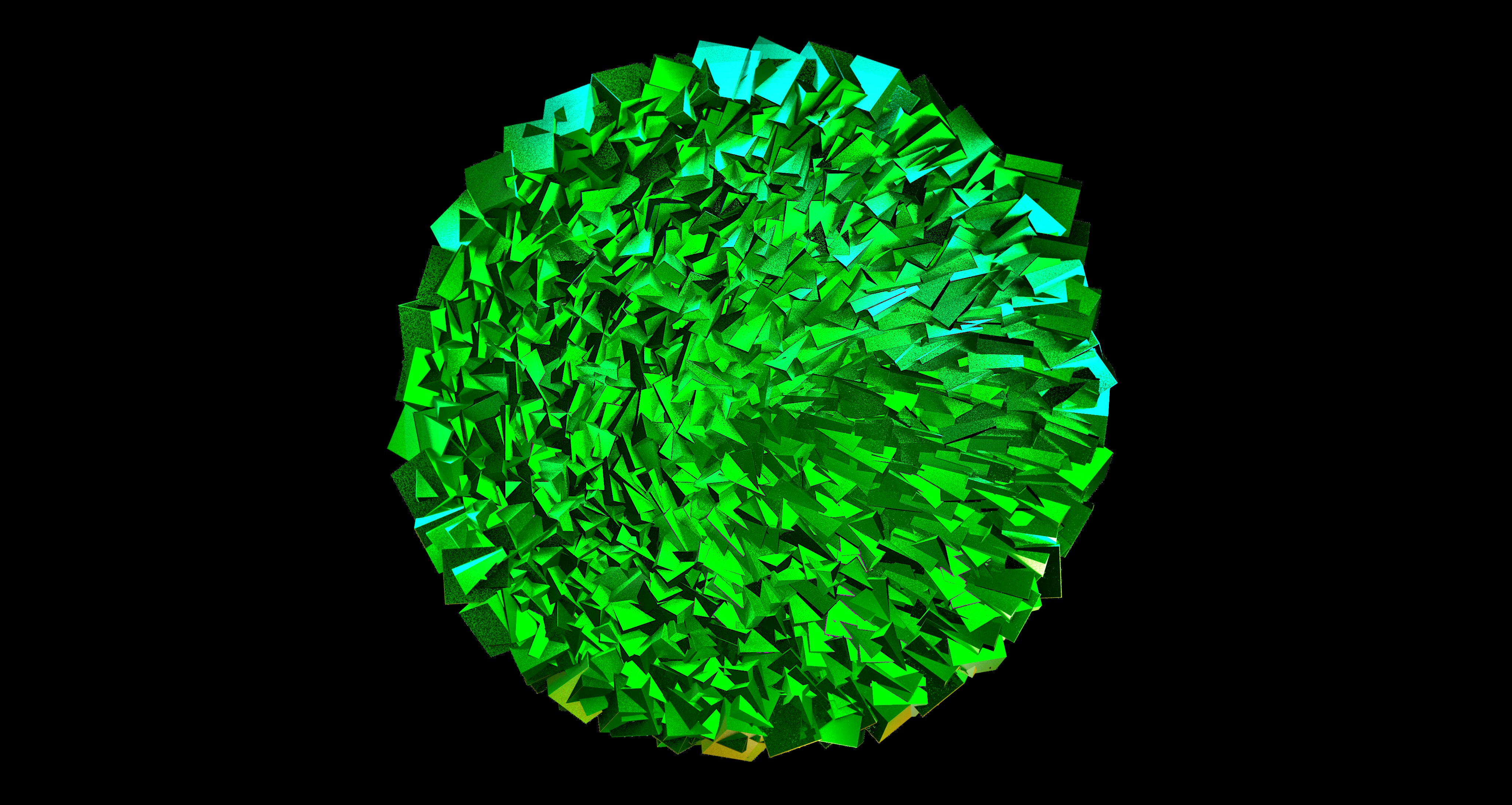 Un primo piano di un oggetto verde su uno sfondo nero