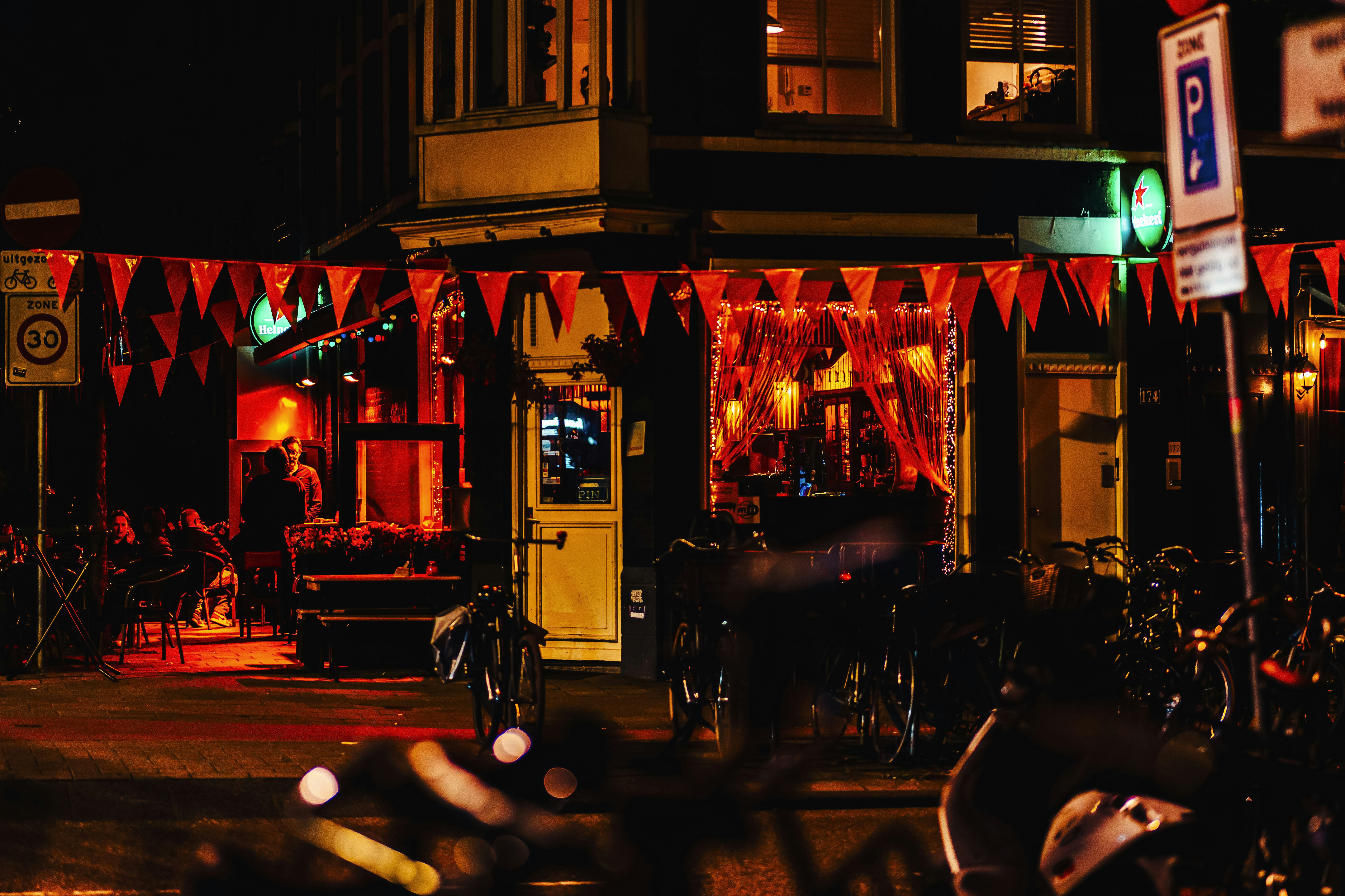 A building with a bunch of lights on it