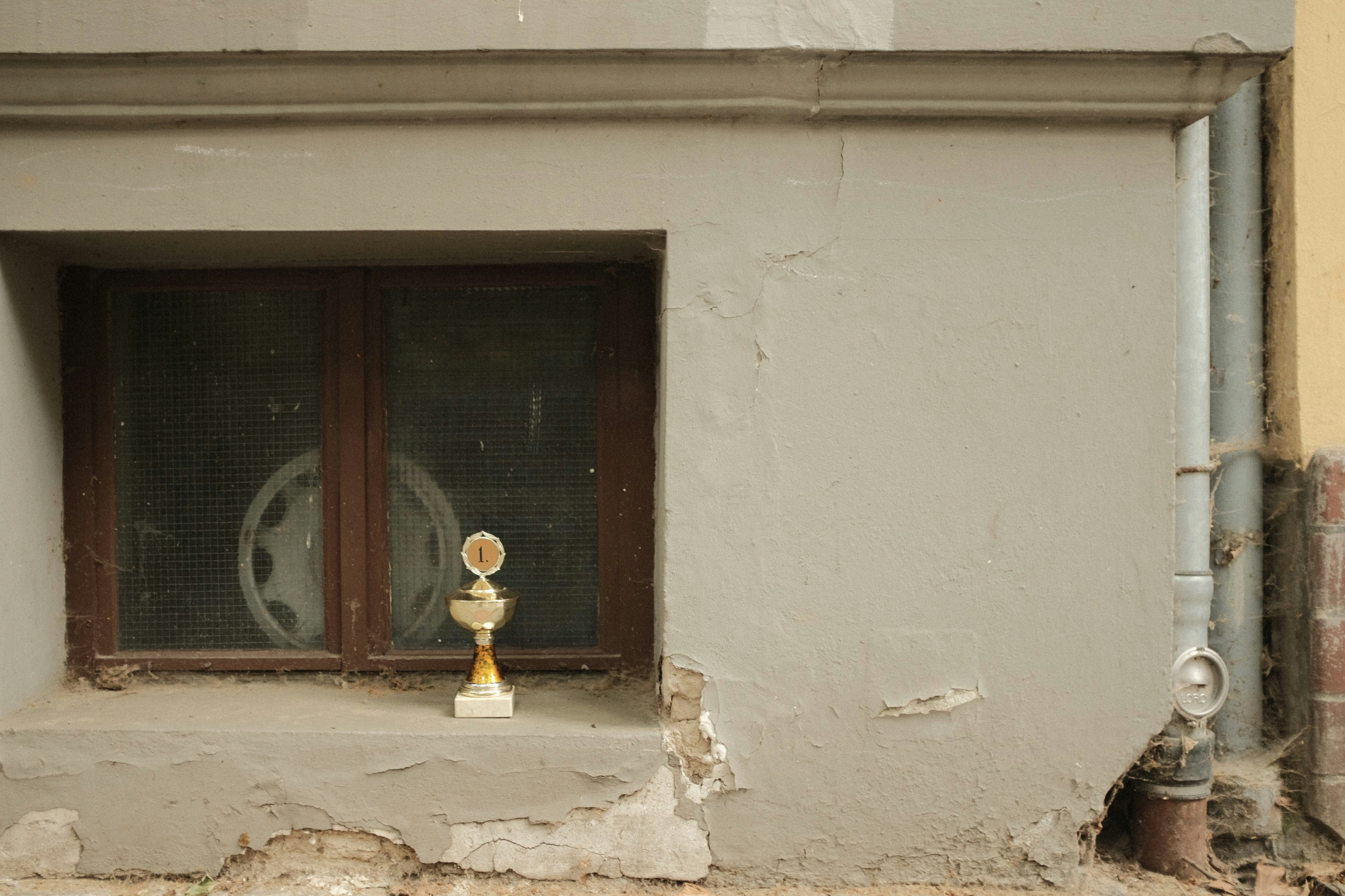 A fire hydrant sitting in the window of a building