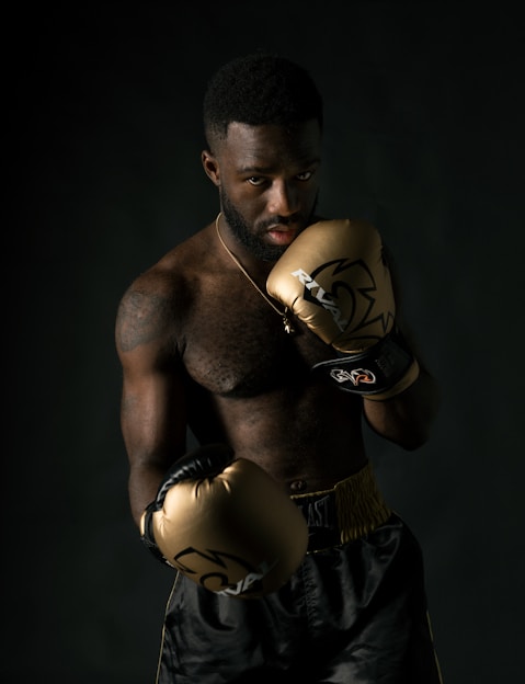A man wearing boxing gloves posing for a picture