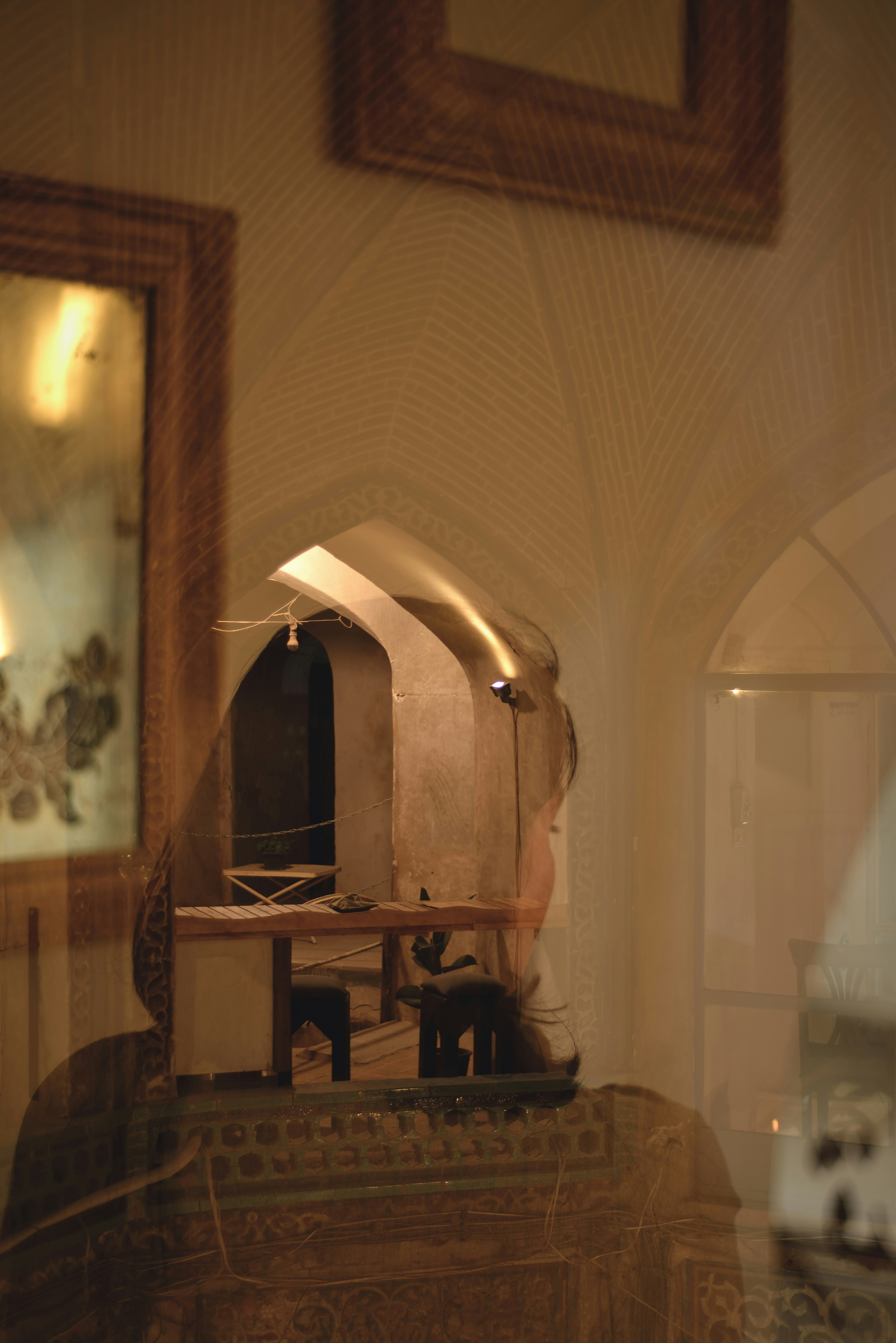 A reflection of a man in a mirror