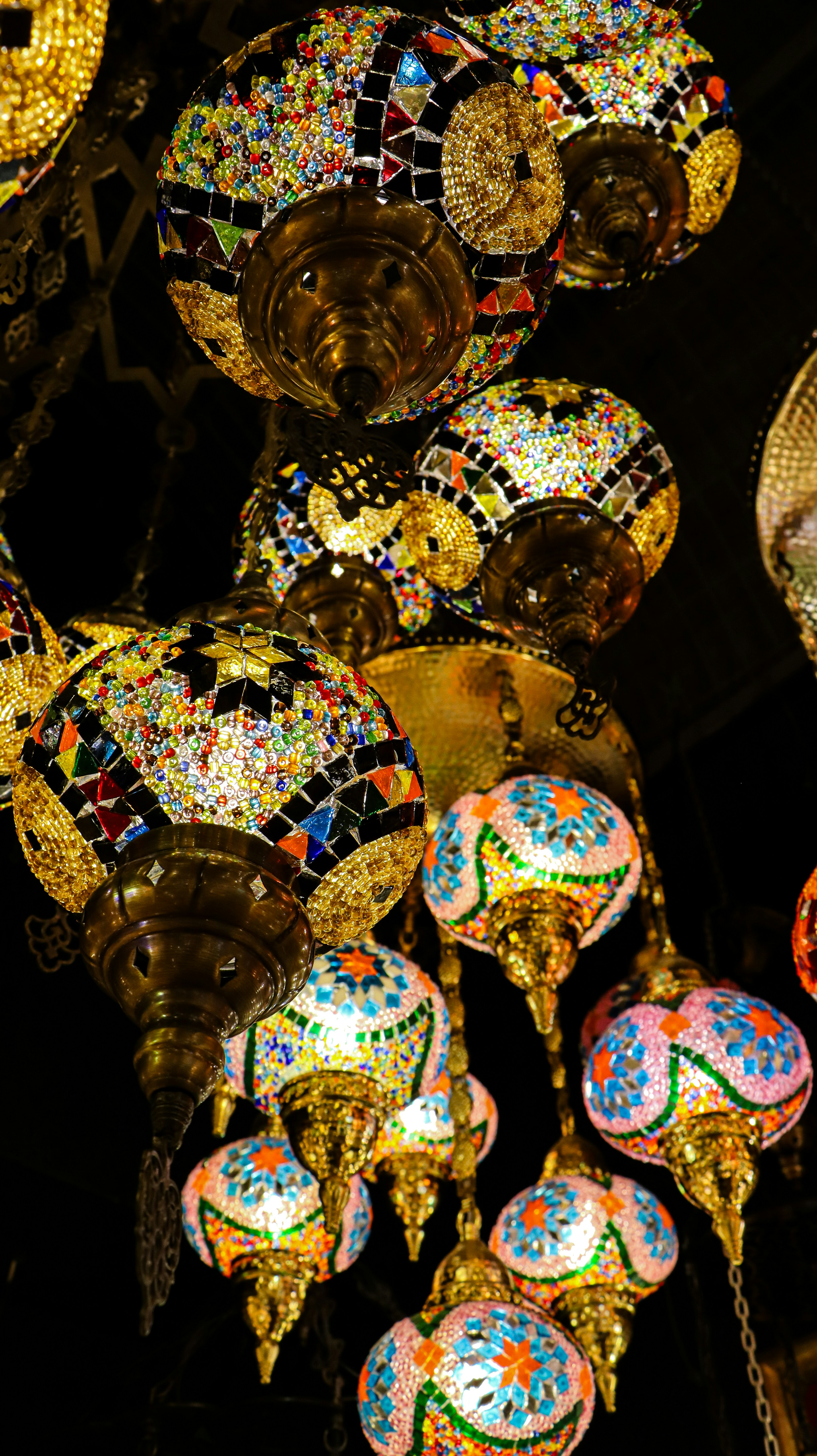 A chandelier hanging from the ceiling of a building