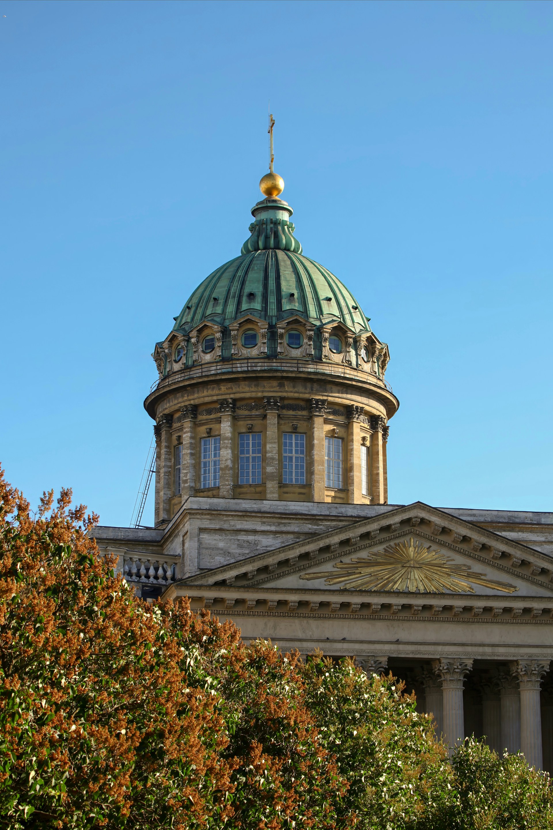 A dome on top of a building with trees in front of it
