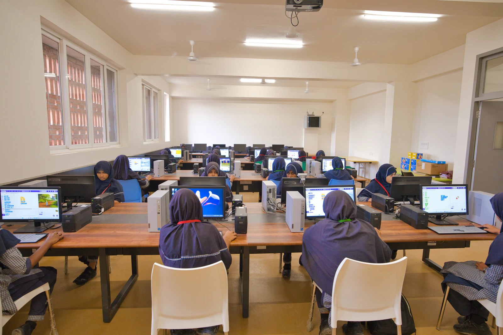 Students working together in a computer lab