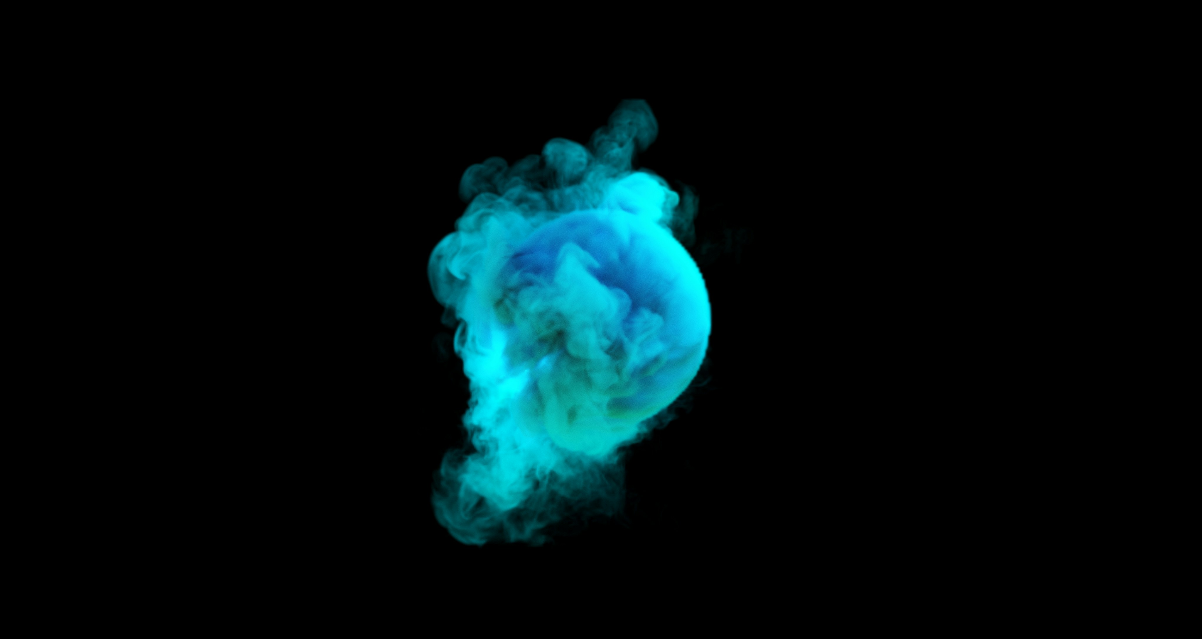 A blue substance floating in the air on a black background
