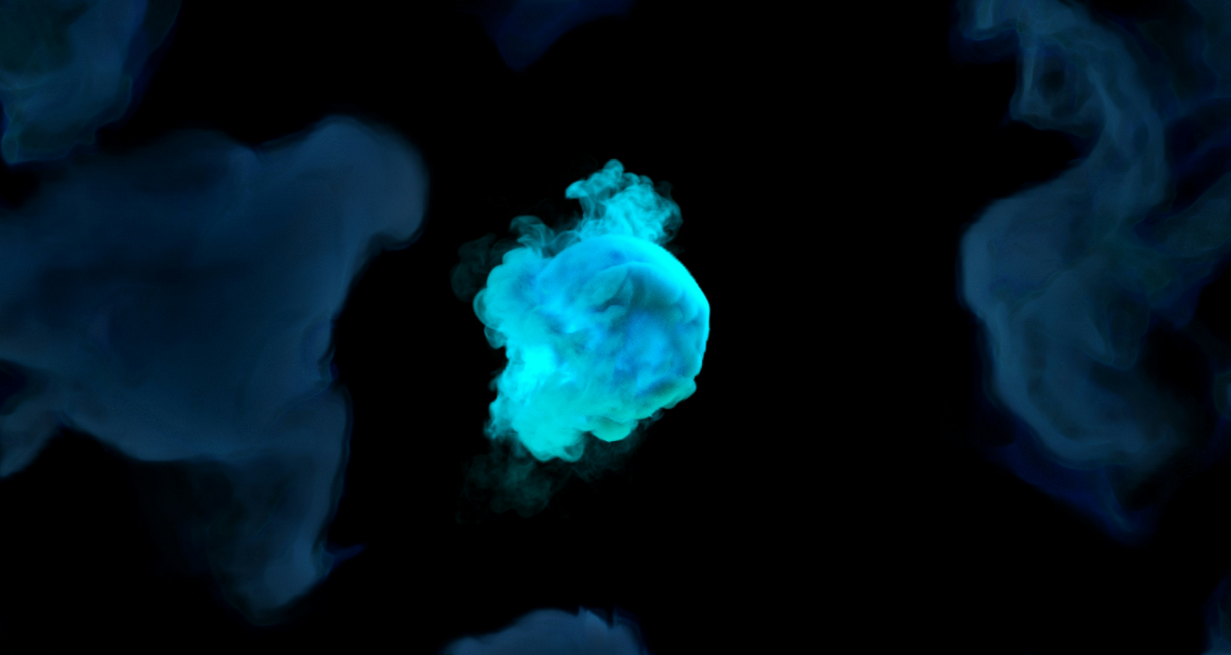 A black background with blue and green smoke