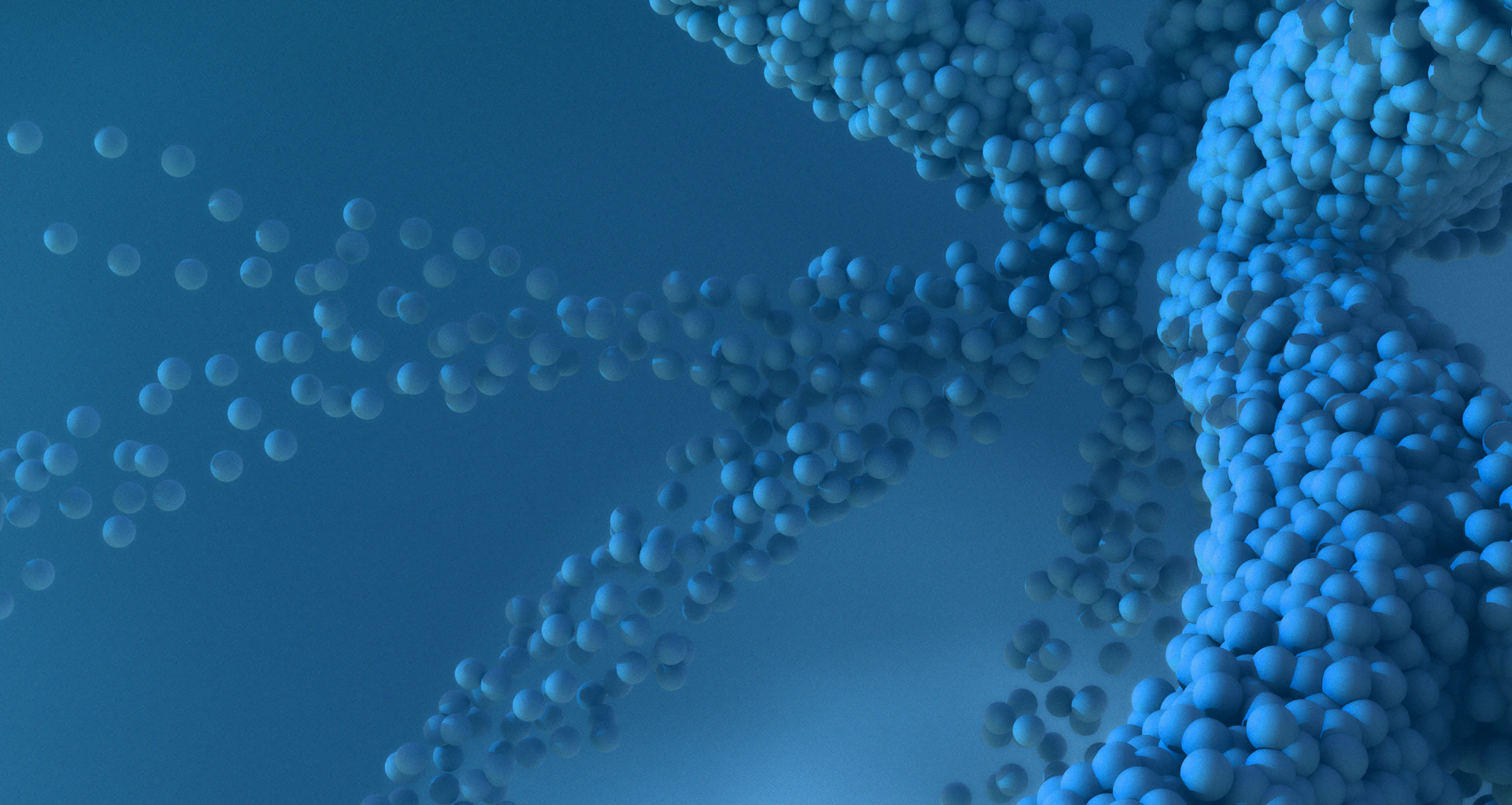 A close up of a blue and white background with bubbles