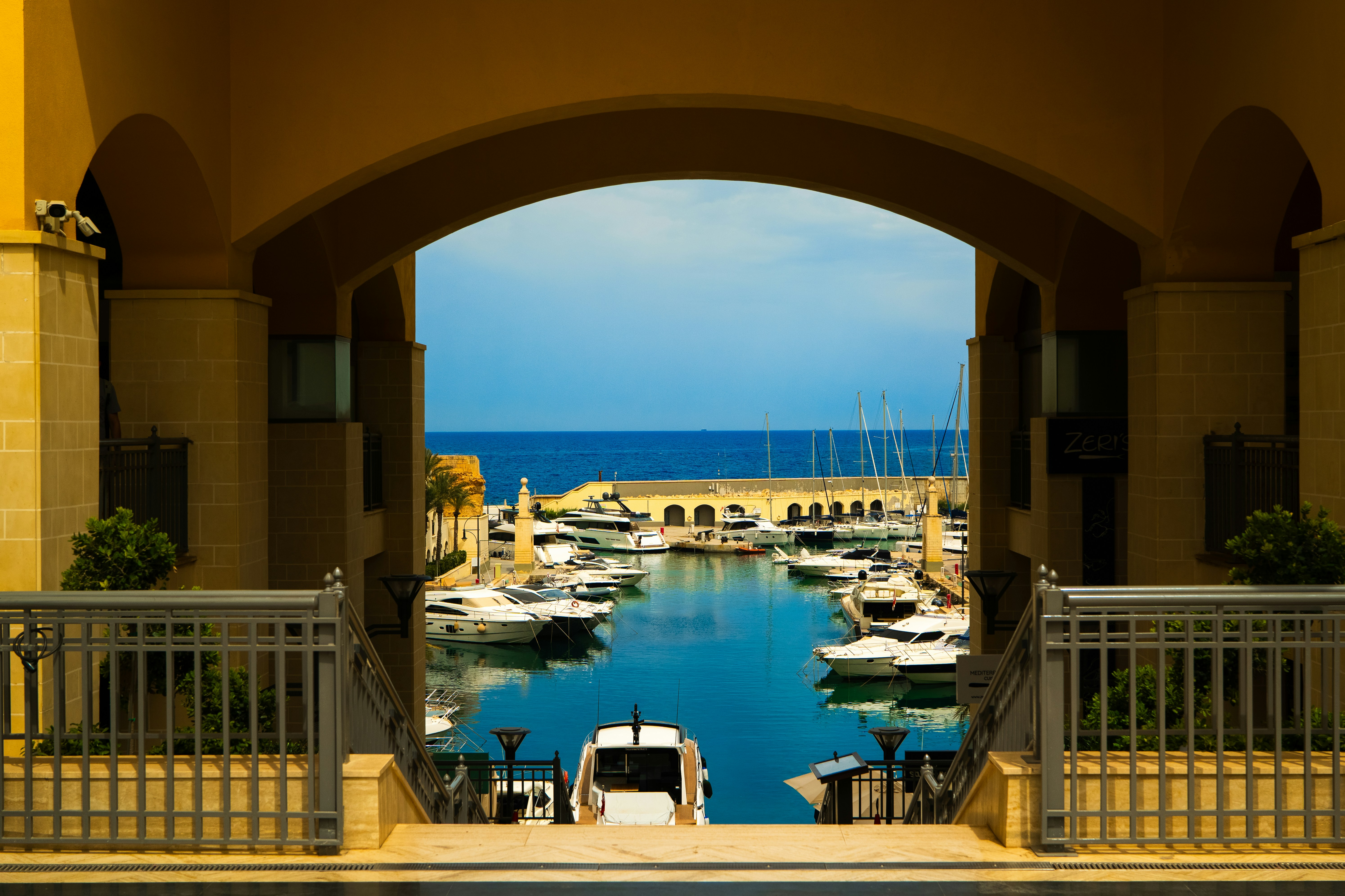 A view of a marina from a balcony