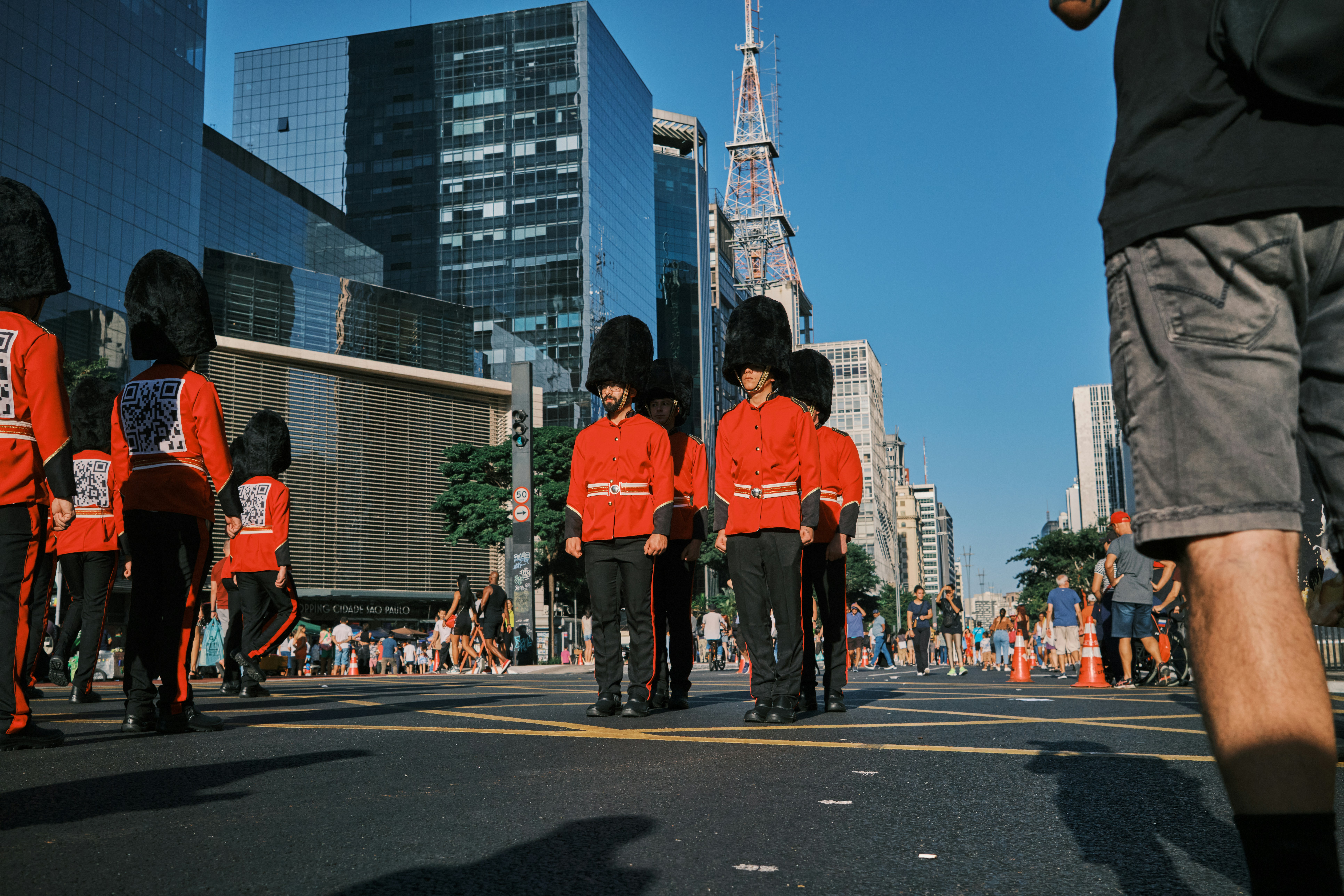 Group of workers on bikes