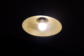 A light hanging from a ceiling in a dark room