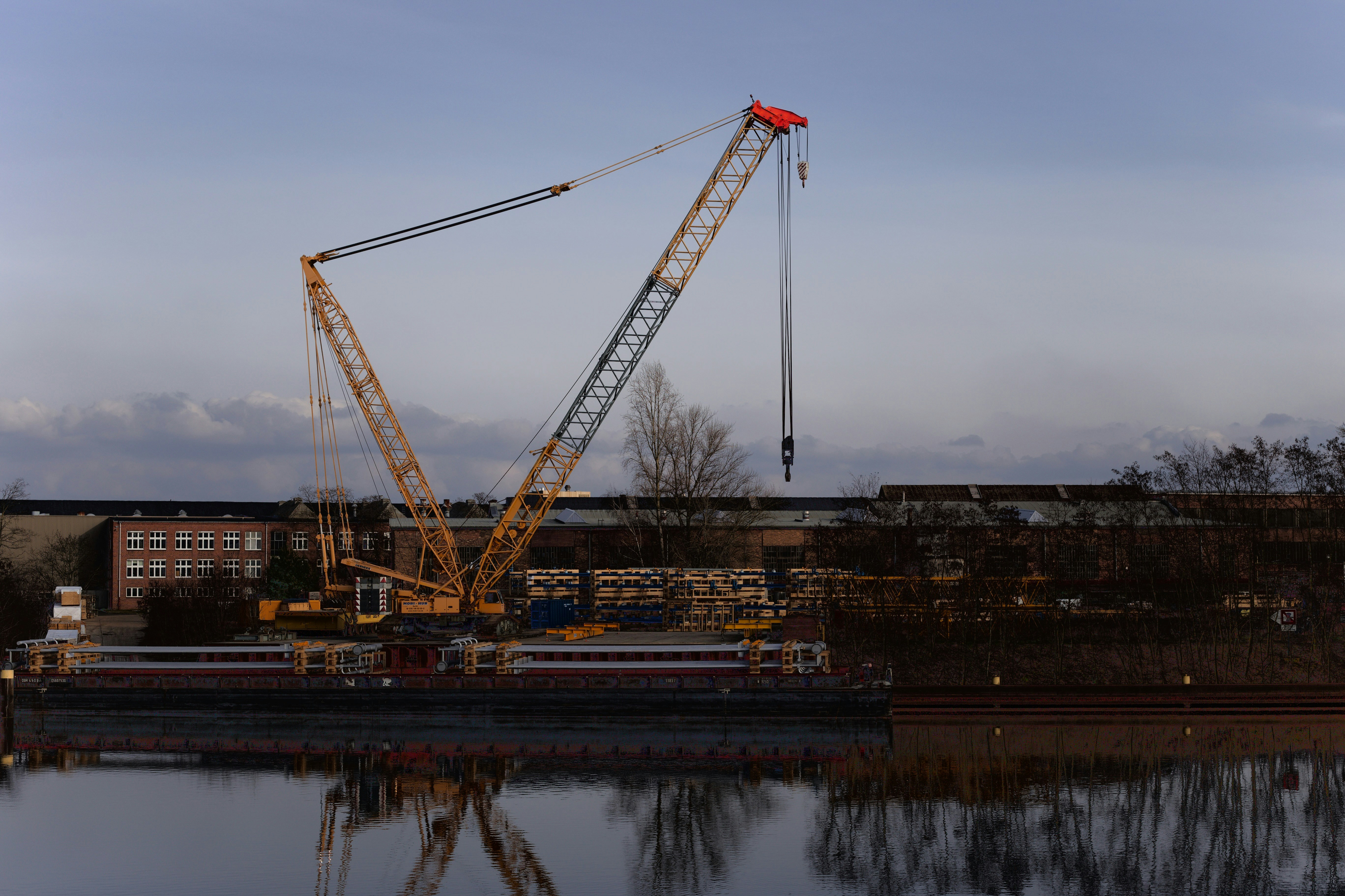A crane that is sitting in the water