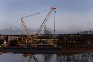 A crane that is sitting in the water