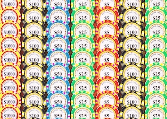 A lot of different colored casino chips