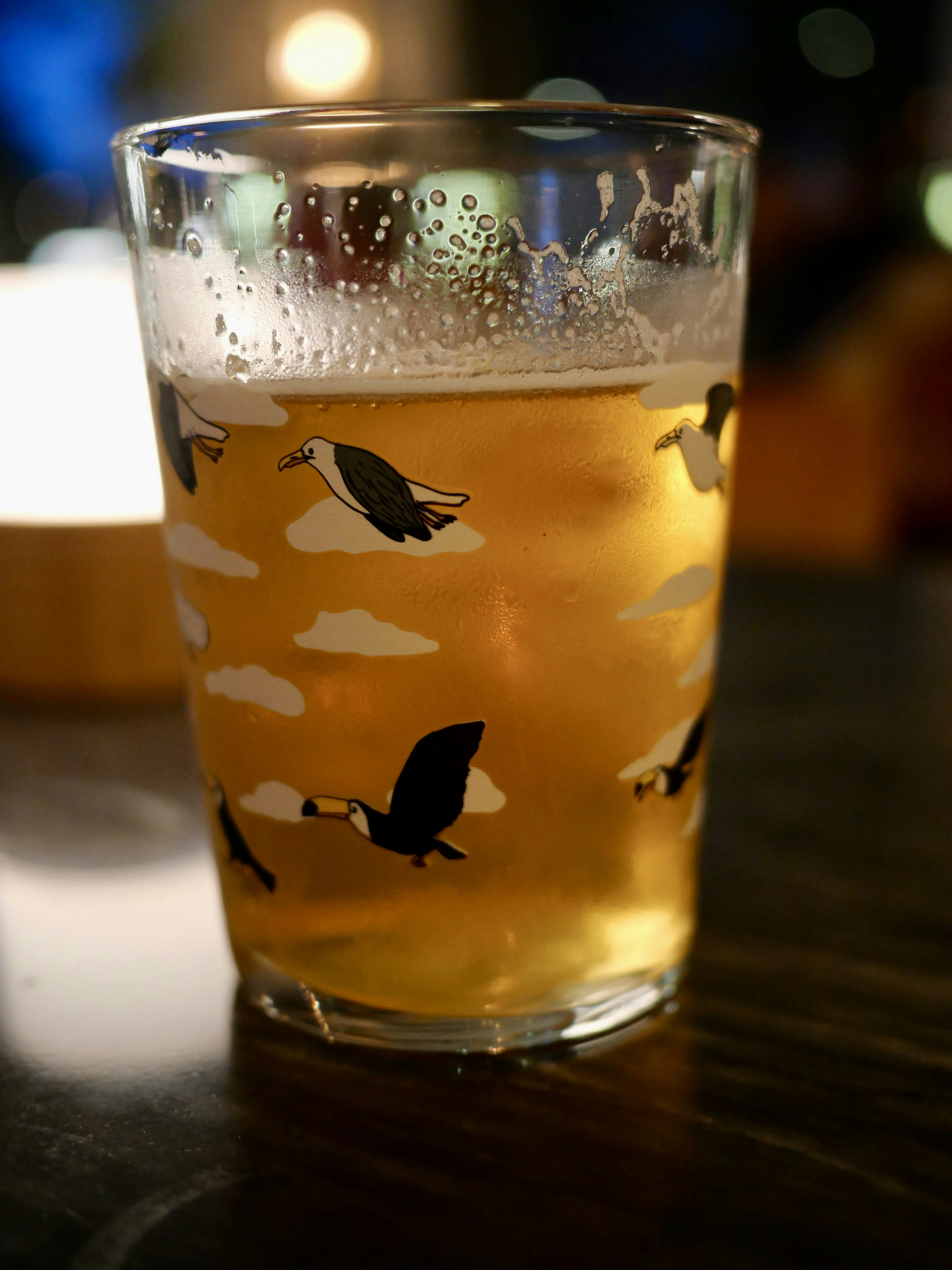 A glass of beer in a restaurant