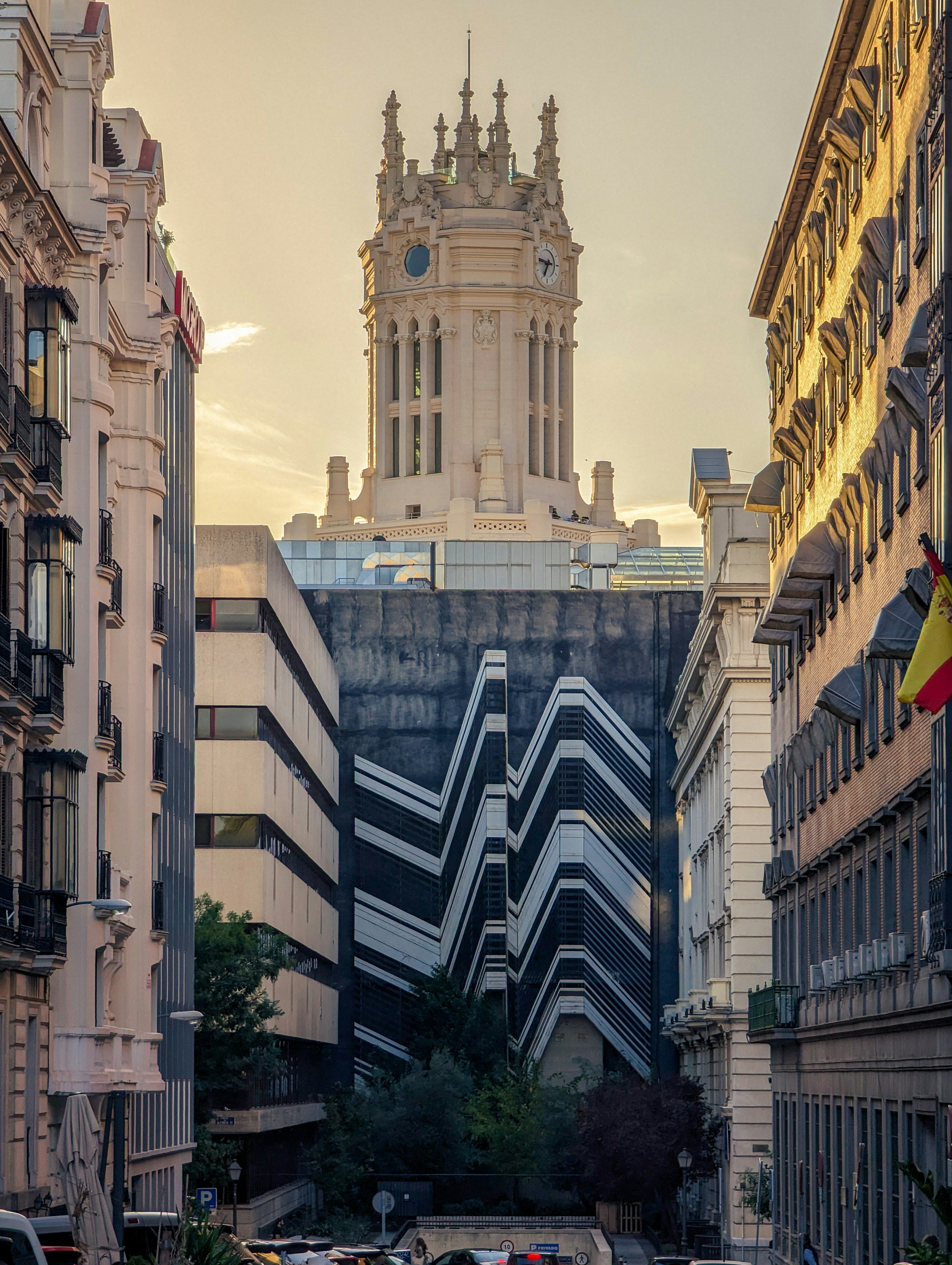 A city street filled with lots of tall buildings