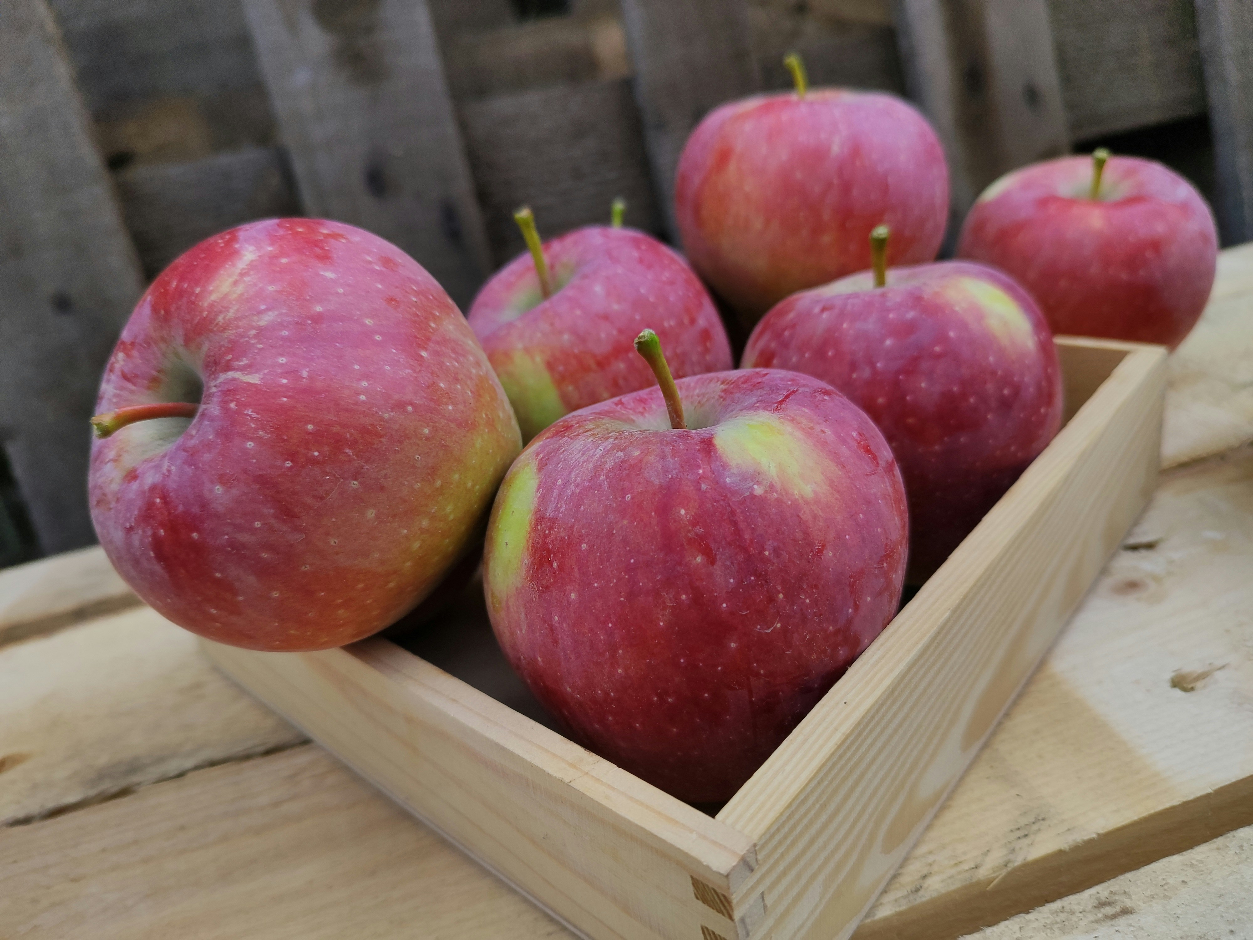 Wooden crate of apples