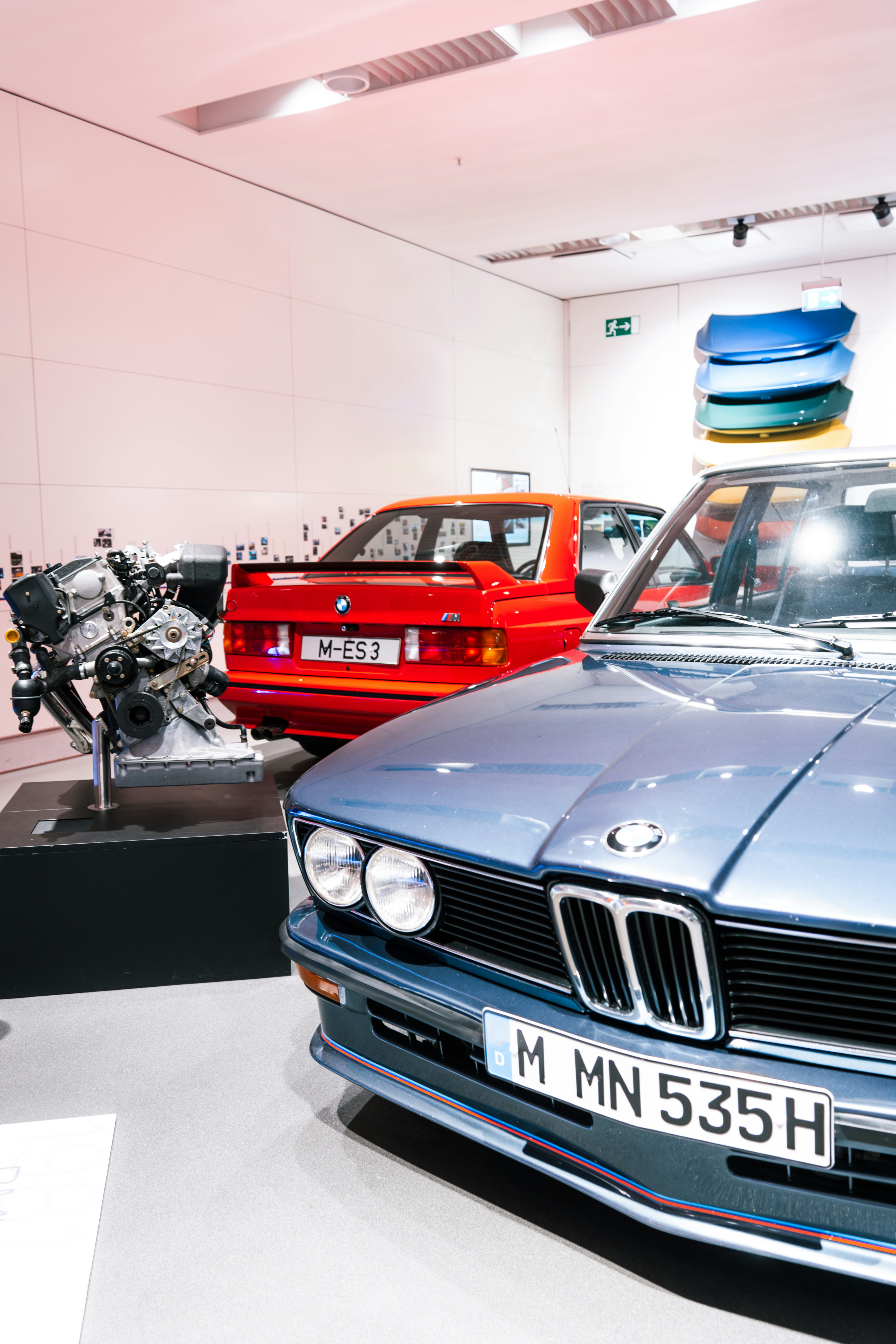 A BMW car is on display in a showroom