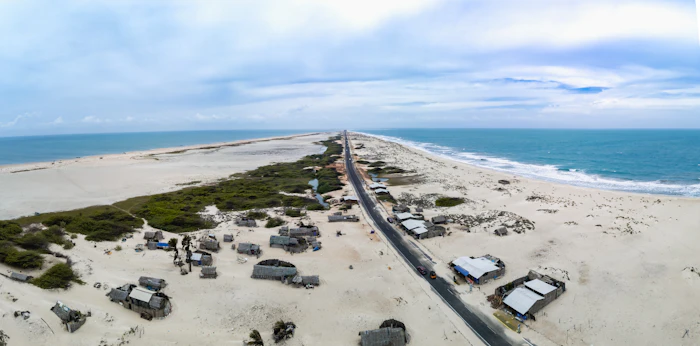 Aerial view of the coastline near Dhanushkodi, Rameshwaram
