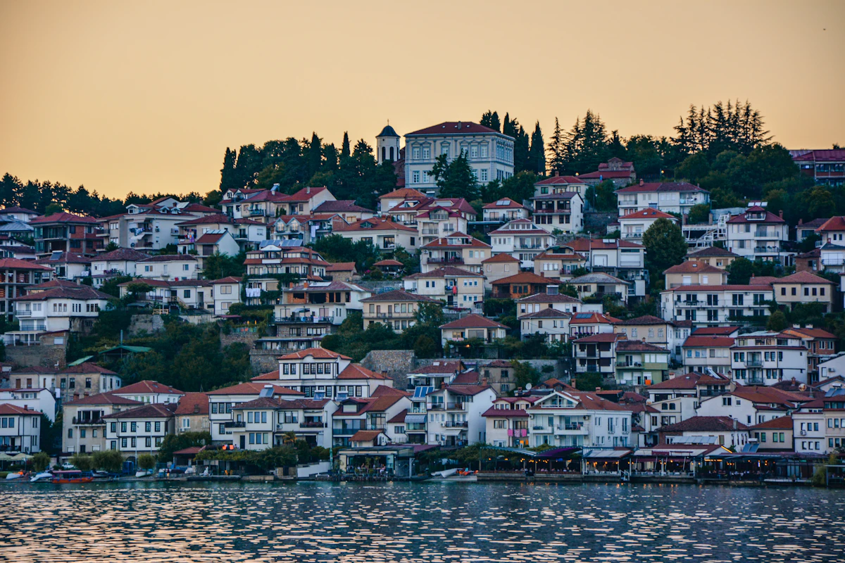 Ohrid old town rising above the lake