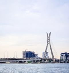 A large bridge over a large body of water