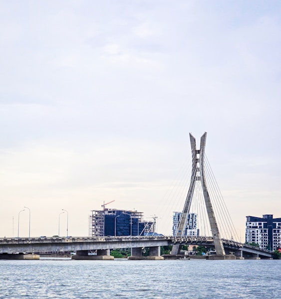 A large bridge over a large body of water
