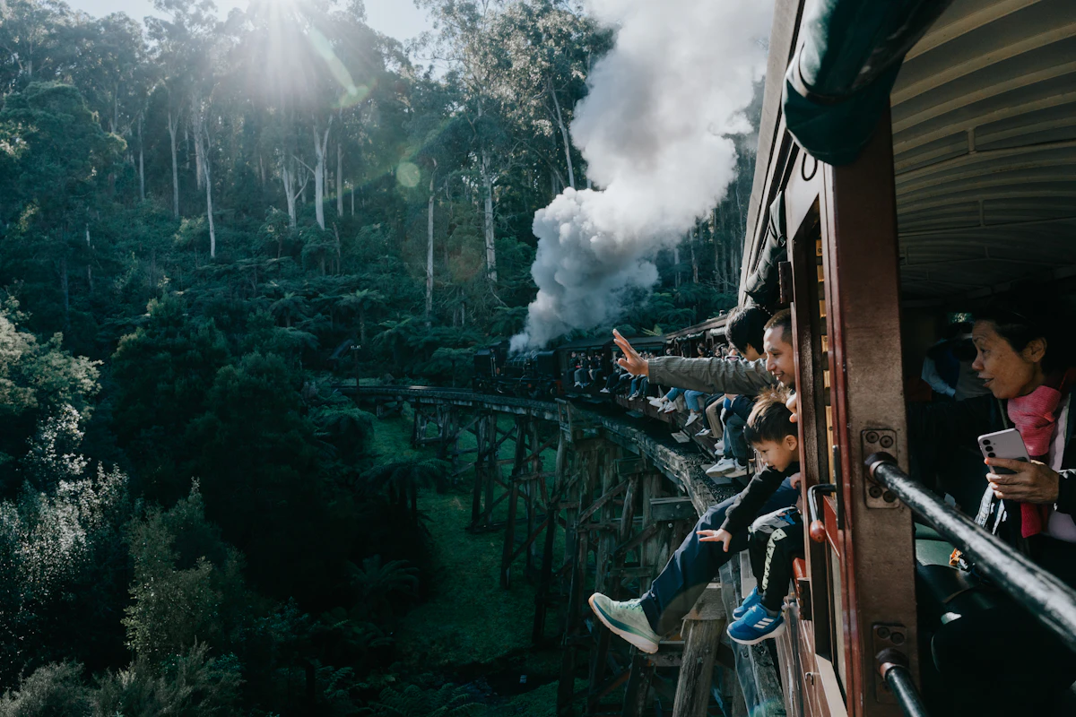 Family boarding a train together