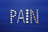 The word war spelled out of pills on a blue background