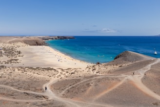 A sandy beach next to a blue ocean