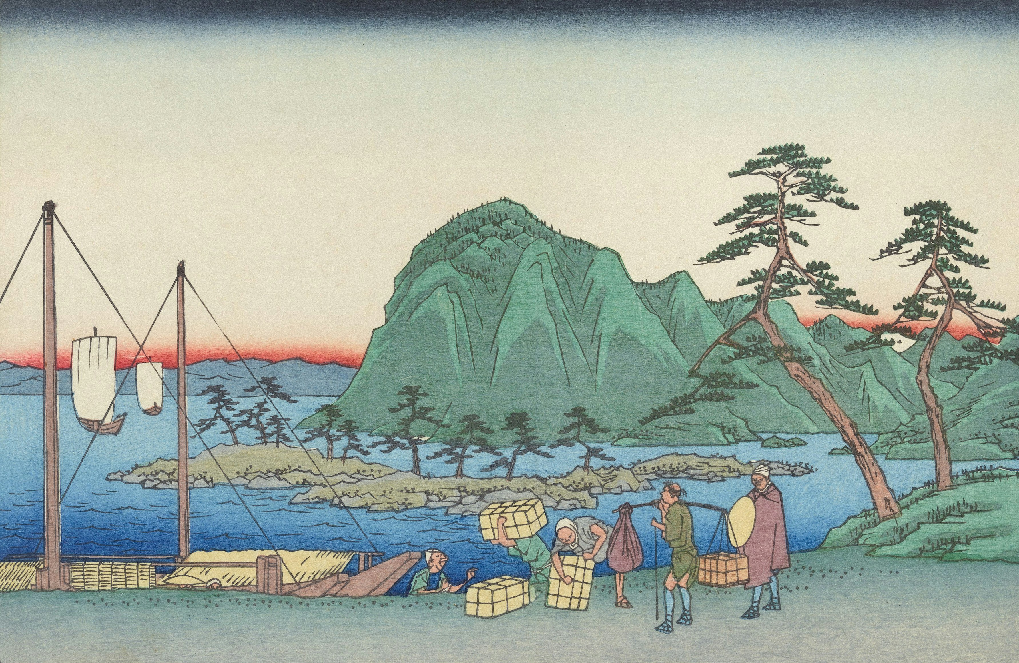 Title: 1978P693 Bales Being Loaded into a Boat Description: 1978P693 Bales Being Loaded into a Boat By Ando Hiroshige https://dams.birminghammuseums.org.uk/asset-bank/action/viewAsset?id=7927&index=19&total=112&view=viewSearchItem