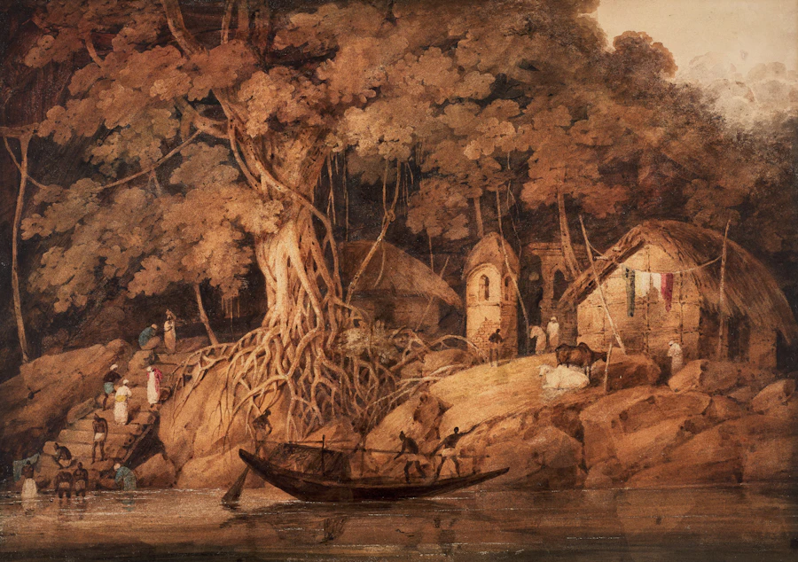 Indian River Scene with Men Bathing, watercolour by George Chinnery, c. 1802–1825