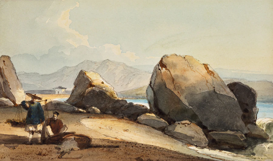 Chinese Shore Scene, Two Fishermen with Skate, watercolour by George Chinnery, c. 1825–45