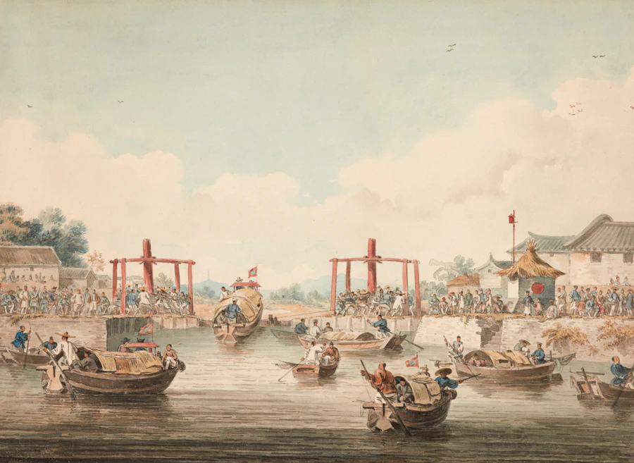 Stern View of Boat Going Down a Glacis, watercolour by William Alexander, 1793