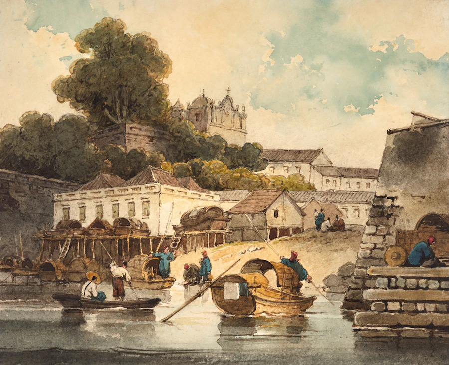 Chinese Scene on a River Bank, watercolour by George Chinnery, c. 1825–45
