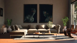 A living room filled with furniture and a large window