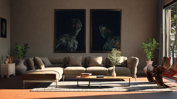 A living room filled with furniture and a large window