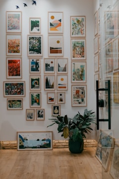 A room with a lot of pictures on the wall