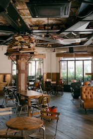 A room with a lot of chairs and tables