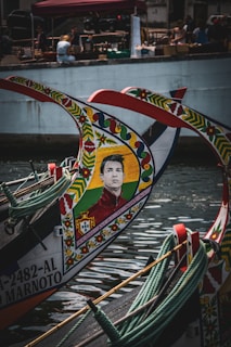 A boat with a picture of a man on it