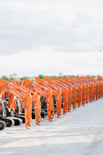 A large group of people in orange suits